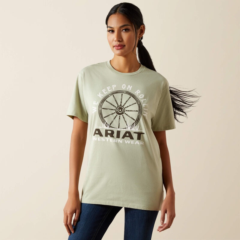 10062351 | ARIAT WOMEN'S KEEP ON ROLLIN DESERT SAGE HEATHER SS TEE