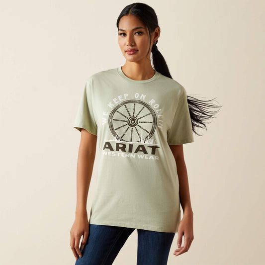 10062351 | ARIAT WOMEN'S KEEP ON ROLLIN DESERT SAGE HEATHER SS TEE