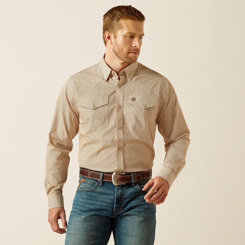 10062357 | ARIAT MENS OFF WHITE WF EDDIE FITTED LS SNAP SHIRT
