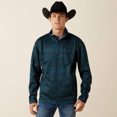 10062621 | ARIAT MEN'S CALDWELL LOGO 1/4 ZIP SWEATER- DARK TEAL SOUTHWEST