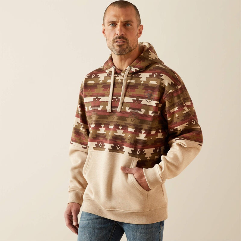 10062906 | ARIAT MEN'S COLOR BLOCK HOODIE- OATMEAL SOUTHWEST