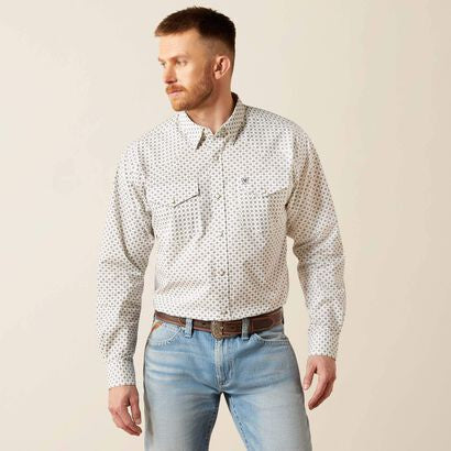 10065784 | ARIAT MENS WHITE FENN CLASSIC SNAP LS SHIRT