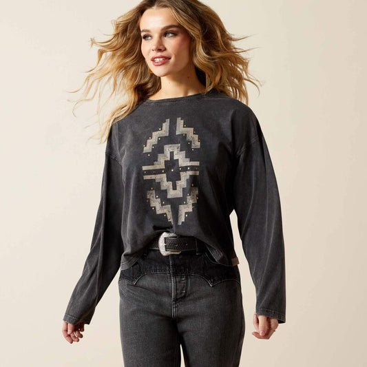 10065944 | ARIAT WOMEN'S HESPERIA LS T-SHIRT - BLACK MINERAL WASH