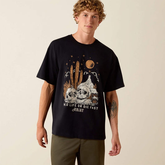 10071097 | ARIAT MEN'S WASHED BLACK WILD LIFE BOXY SS T-SHIRT