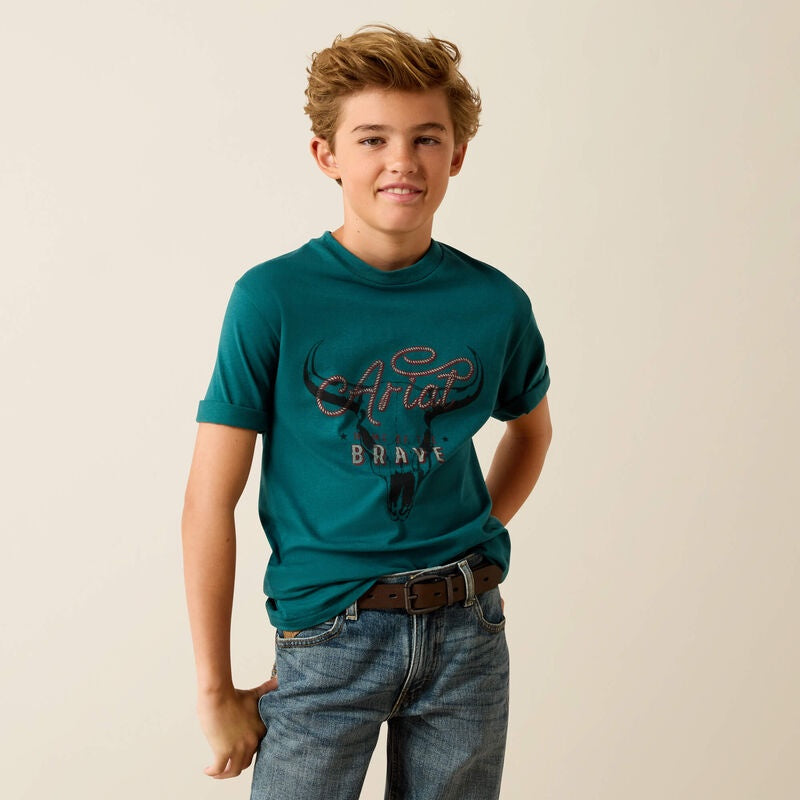 10071183 | ARIAT BOY'S CATTLE SKULL FREEDOM SS T-SHIRT - MEDITERRANEAN