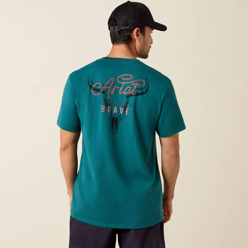 10071194 | ARIAT MEN'S CATTLE SKULL FREEDOM CLASSIC FIT SS T-SHIRT - MEDITERRANEAN
