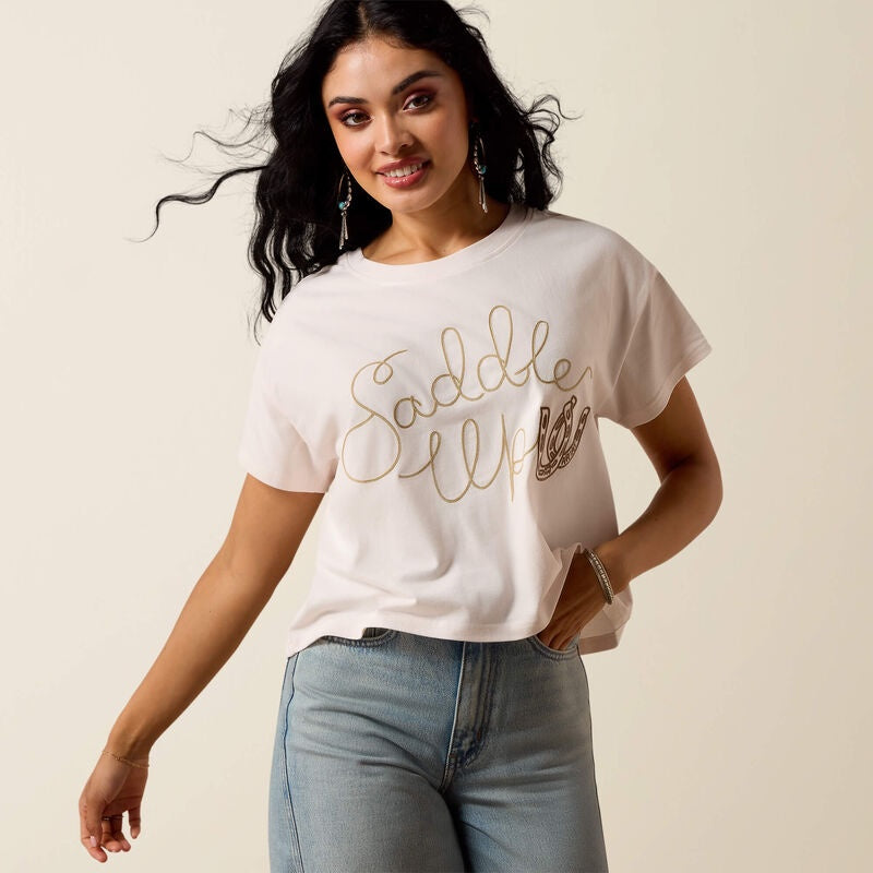 10073553 | ARIAT WOMEN'S SADDLE UP S/S T-SHIRT - SEA SALT