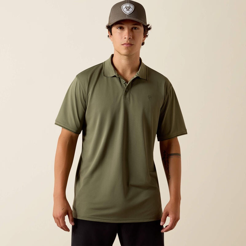 10073582 | ARIAT MEN'S DEEP LICHEN GREEN LOGO FITTED POLO