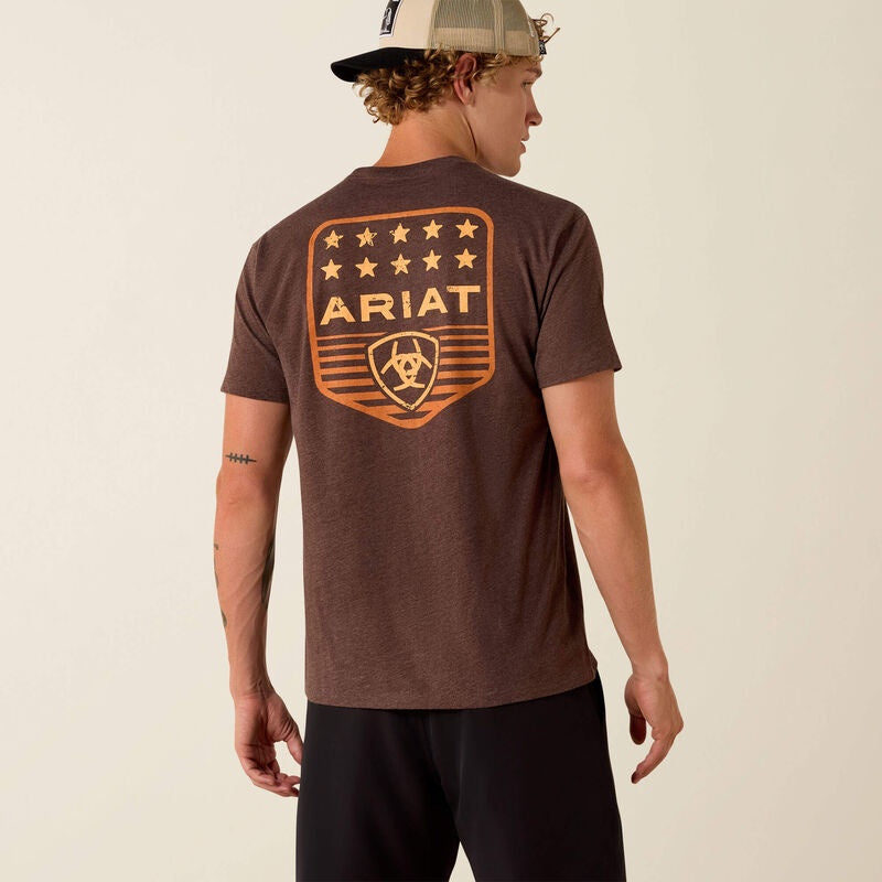 10073963 | ARIAT MEN'S HEATHER BROWN STRIPE PATRIOTIC BADGE SS T-SHIRT