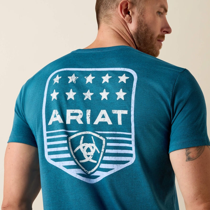 10073965 | ARIAT MENS BLUE STRIPED PATRIOTIC BADGE SS TEE
