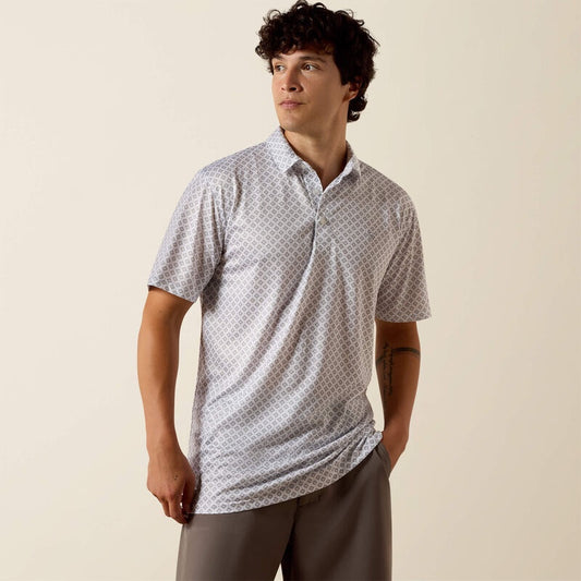 10076068 | ARIAT WHITE MULTI ALL OVER GEO PRINT POLO