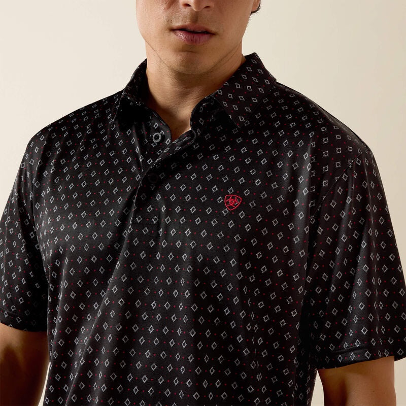 10076069 | ARIAT MEN'S BLACK MULTI ALL OVER GEO PRINT POLO