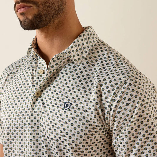 10076070 | ARIAT MEN'S OFF WHITE GEO PRINT POLO
