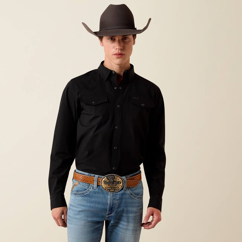 10079800 | ARIAT MEN’S FRONTIER FLEX VENTTEK WESTERN FITTED L/S SNAP SHIRT - BLACK