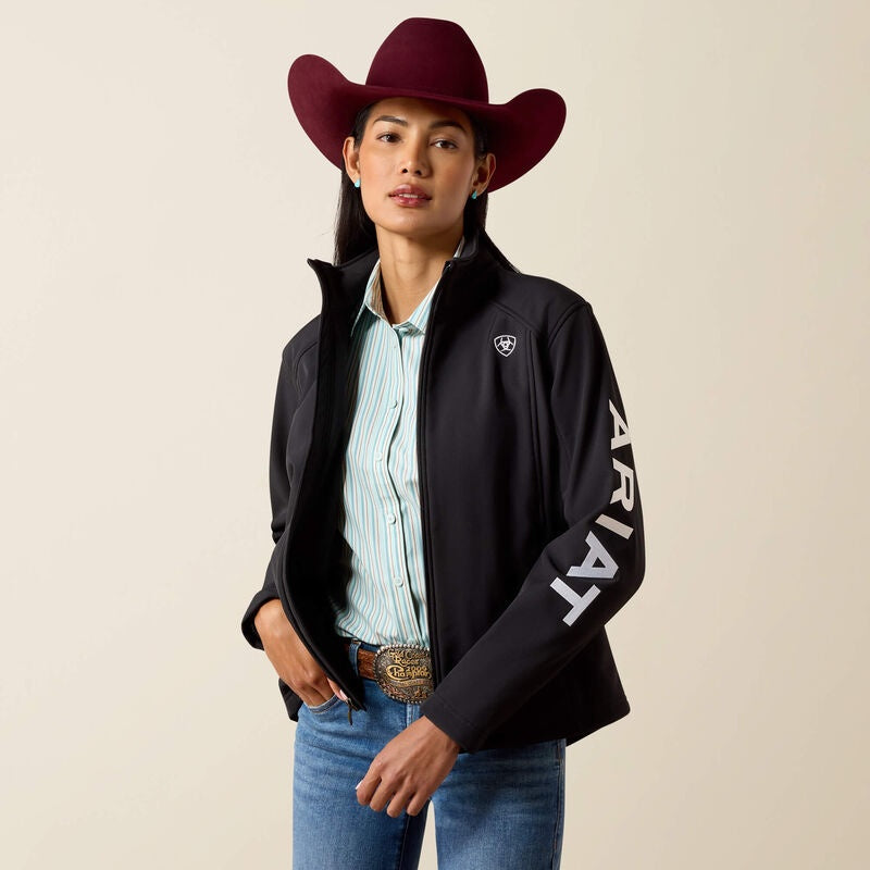 10079892 | ARIAT WOMEN'S LOGO SOFTSHELL JACKET - BLACK  & WHITE