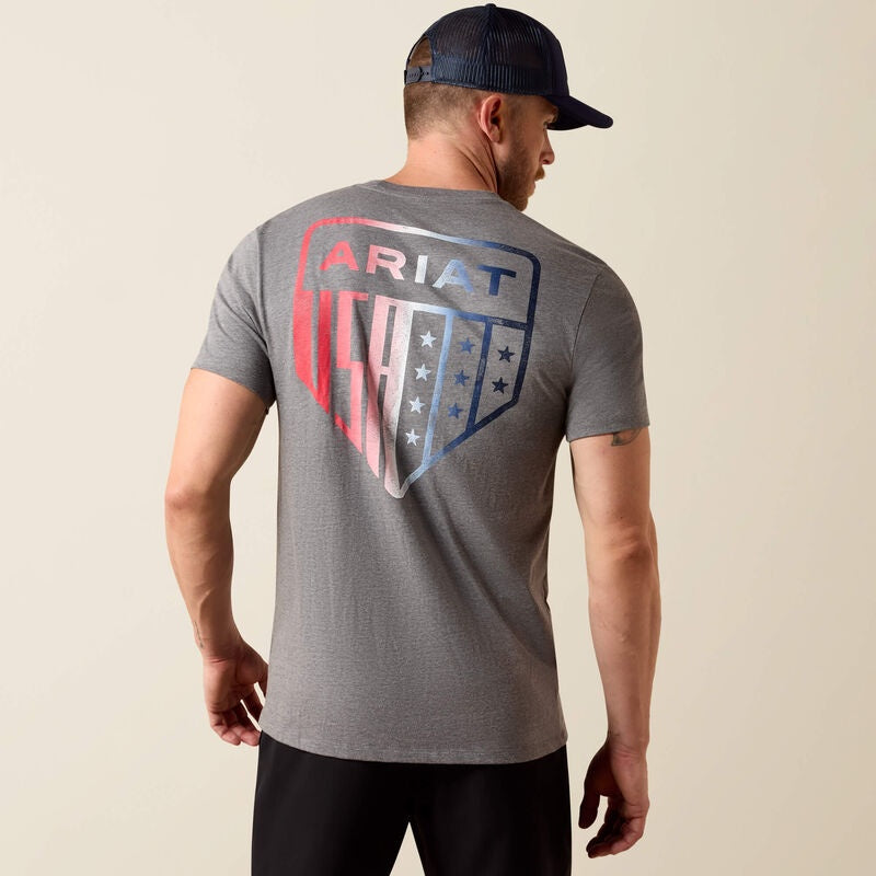 10080246 | ARIAT MENS ATHLETIC HEATHER USA PAT BADGE SS TEE