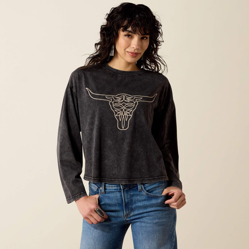 10080681 | ARIAT WOMEN'S BLACK STEER STORY L/S T-SHIRT