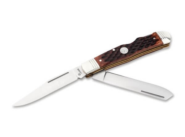 110869 | BOKER TRADITIONAL SERIES 2.0 TREEBRAND DOUBLE LOCK TRAPPER JIGGED BROWN BONE KNIFE
