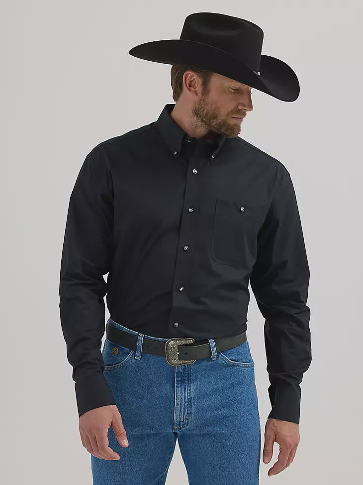 112345802 | WRANGLER MEN'S GEORGE STRAIT NATIONAL PATRIOT SOLID BLACK LS SHIRT