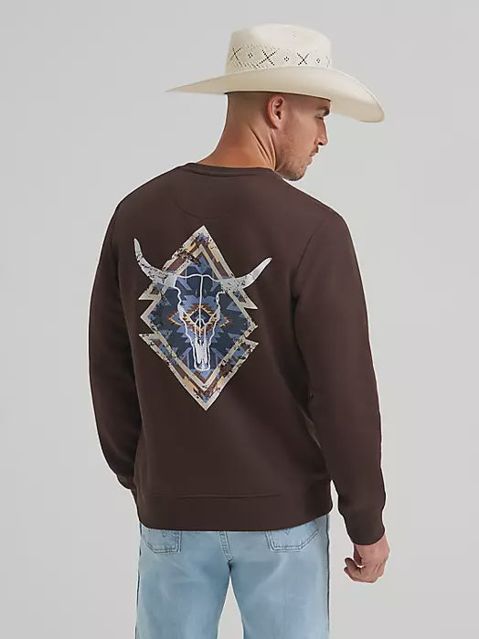 112372860 |  WRANGLER MEN'S SKULL STEER SWEATSHIRT - MOLE BROWN