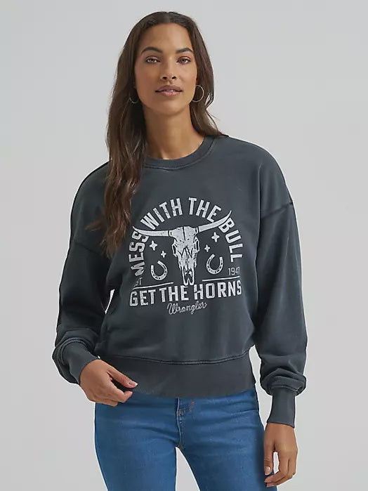 112373006 | WRANGLER WOMEN'S "GET THE HORNS" CROPPED SWEATSHIRT - JET BLACK