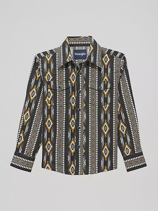112374911 | WRANGLER BOY'S CHECOTAH WESTERN L/S SNAP SHIRT - CROW BLACK