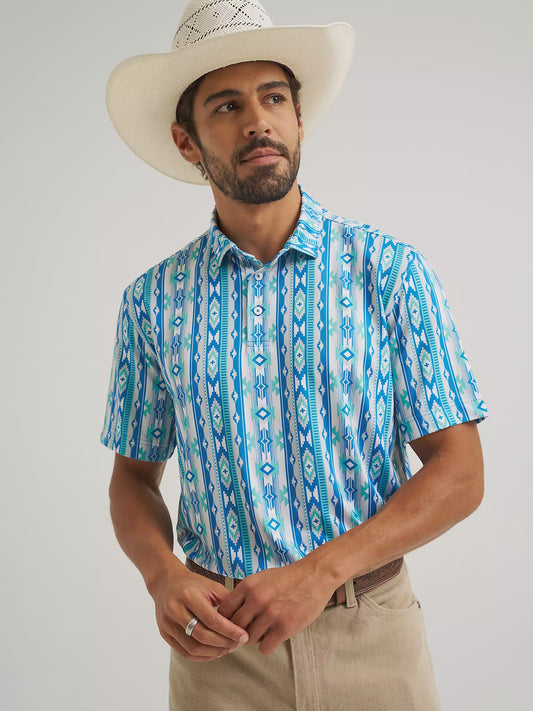112375251 | WRANGLER MEN'S ALL TERRAIN GEAR PERFORMANCE POLO - CHECOTAH TURQUOISE