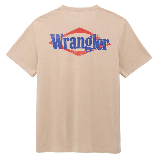 112375807 | WRANGLER MEN'S OXFORD HEATHER TAN BACK LOGO S/S T-SHIRT