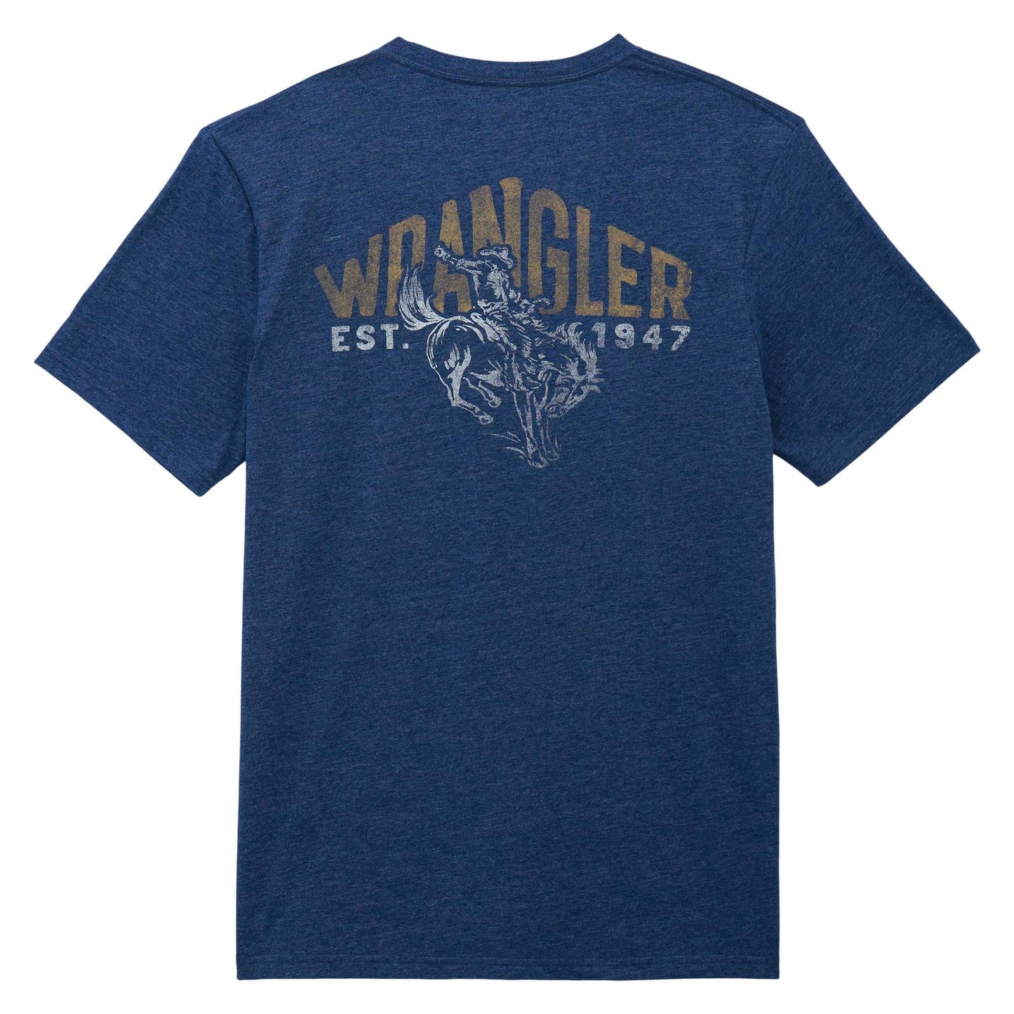 112375808 | WRANGLER MEN'S DARK SAPPHIRE HEATHER BACK BRONC LOGO CLASSIC FIT S/S T-SHIRT