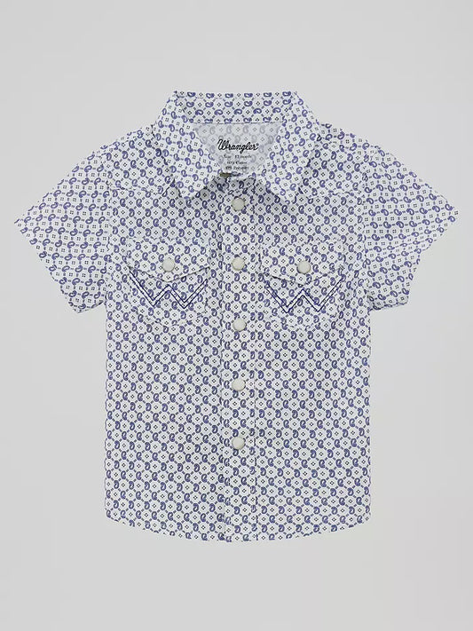 112378879 | WRANGLER LITTLE BOY'S BLUE&WHITE CIRCLE GEO S/S SNAP SHIRT