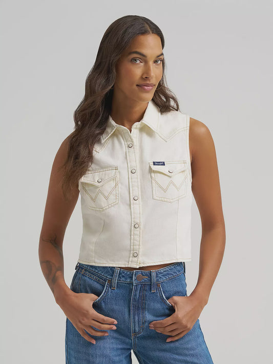 112379493 | WRANGLER WOMENS SLEEVELESS DENIM WHITE VEST TOP