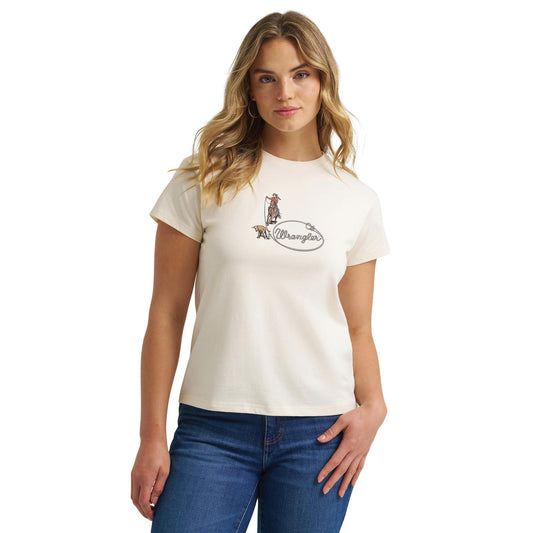 112384062 | WRANGLER WOMEN'S RETRO ROPING GRAPHIGH REGULAR FIT S/S T-SHIRT - ANTIQUE WHITE