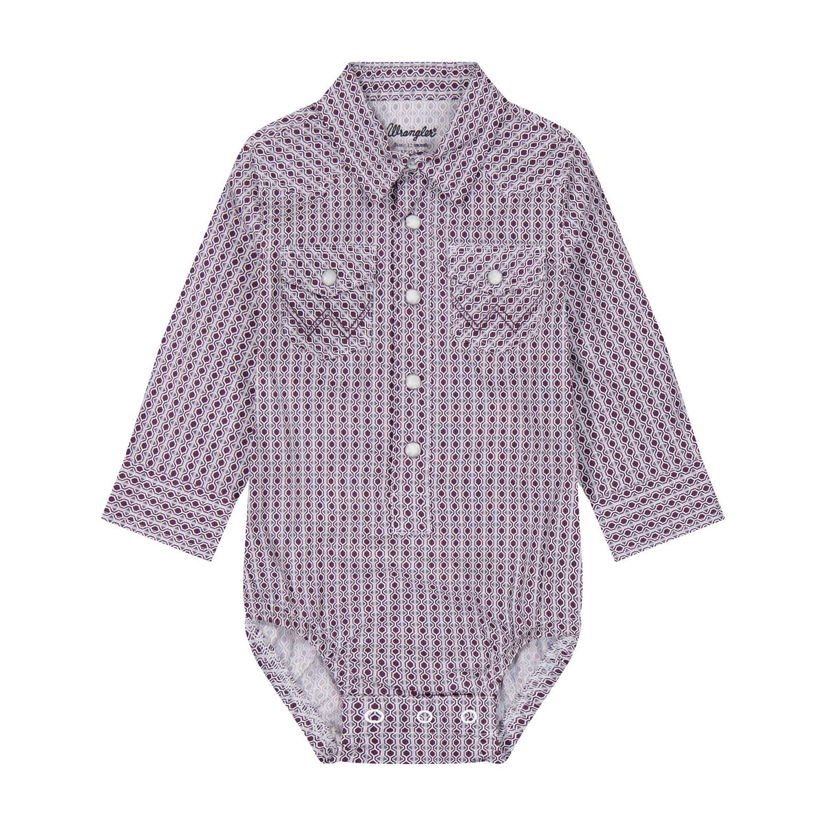 112384756 | WRANGLER BABY BOY'S GEO PRINT L/S SNAP BODYSUIT - PURPLE/GREY