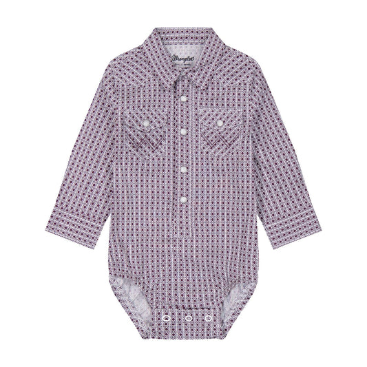 112384756 | WRANGLER BABY BOY'S GEO PRINT L/S SNAP BODYSUIT - PURPLE/GREY