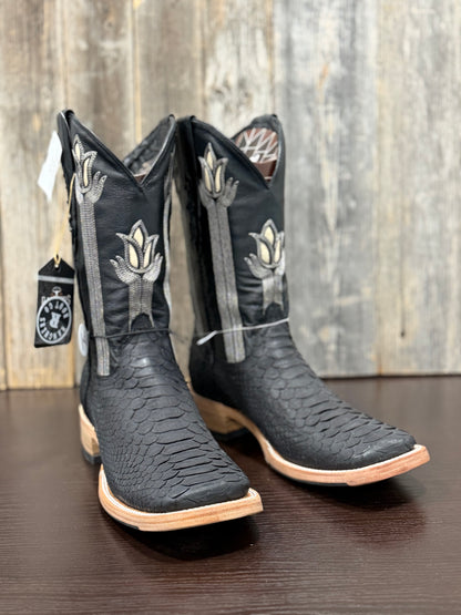 RANCHERS PYTHON BLACK MATTE MUSTANG TOE HYBRID SOLE TULIP TOPS