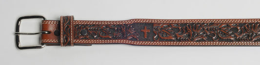 125 | COWBOYCHROME KIDS FLORAL & CROSS TOOLED DARK BROWN BELT