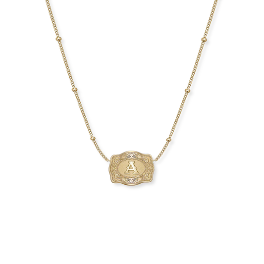 SPURWEST GOLD ULTRA-MINI "INITIAL" BELT BUCKLE NECKLACE