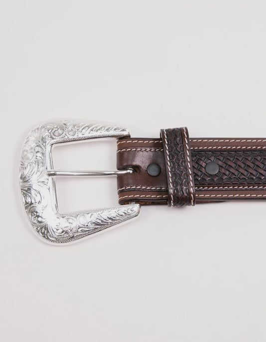 1725 | COWBOY CHROME MEN'S CHOCOLATE W/ BERRY & HALF DIAMOND CONCHOS BELT