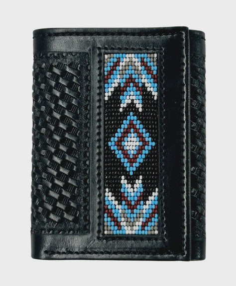 18RSW100T | CHALLENGER BLACK BASKETWEAVE BEADED TRIFOLD WALLET
