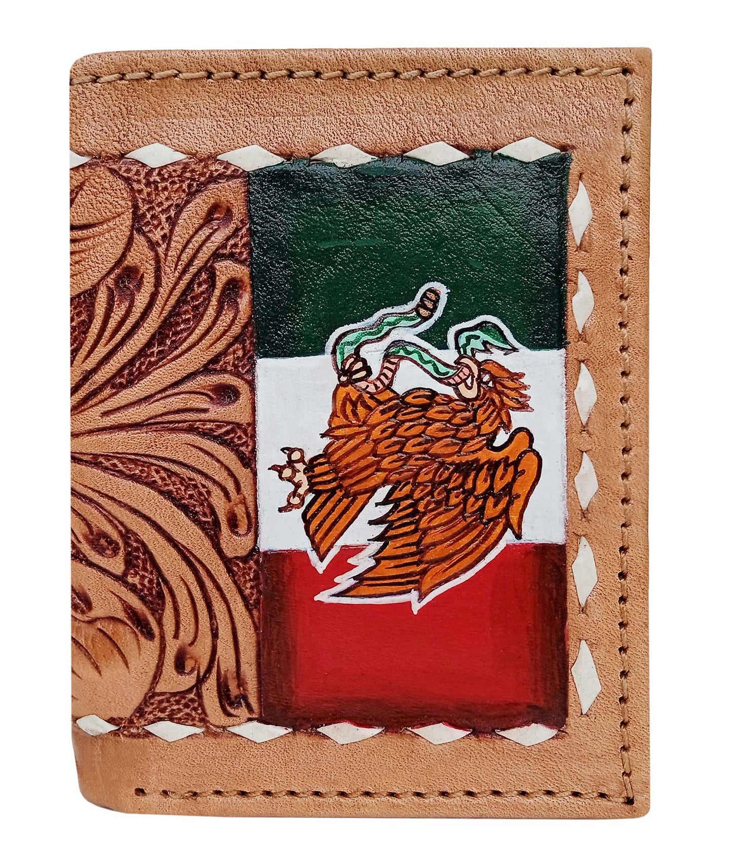 18RSW126B | CHALLENGER BELTS MEXICAN FLAG TOOLED BI-FOLD WALLET