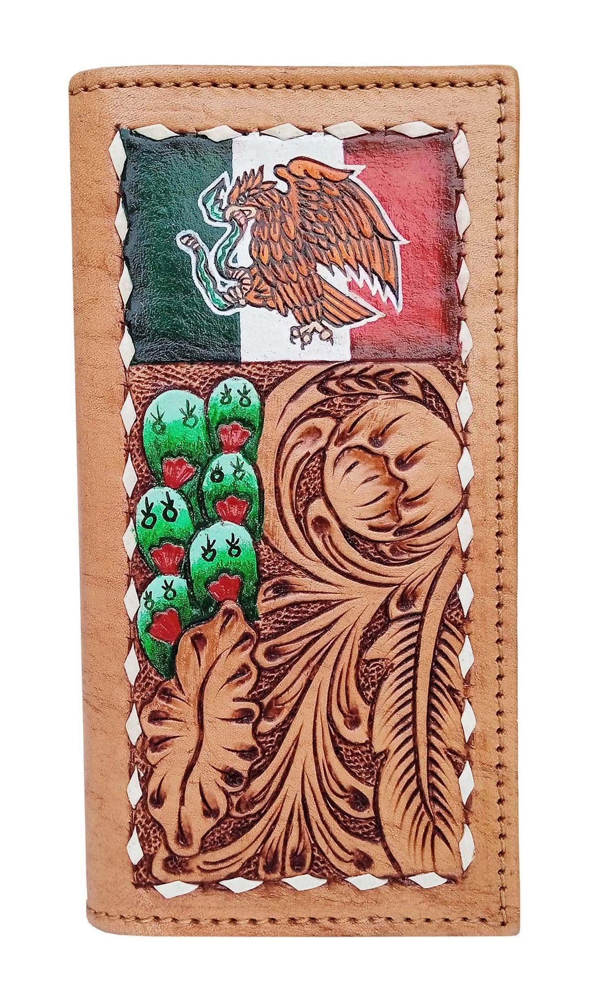 18RSW126R | CHALLENGER BELTS MEXICAN FLAG TOOLED RODEO WALLET