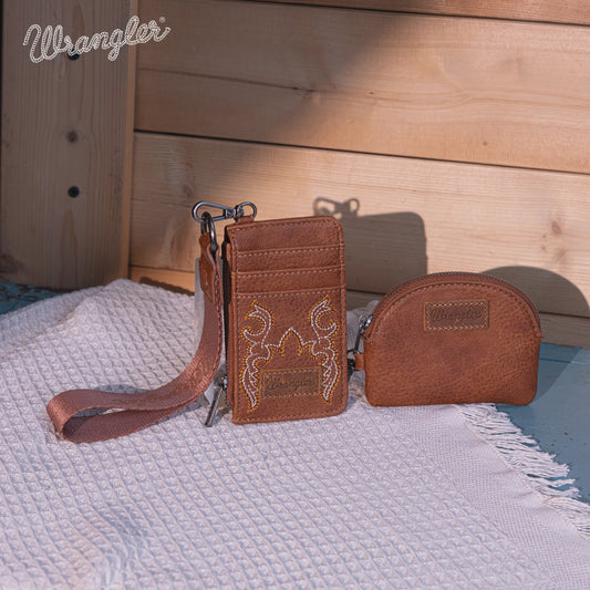 WG145-W007BR | WRANGLER EMBROIDERED 3PC WRISTLET - BROWN