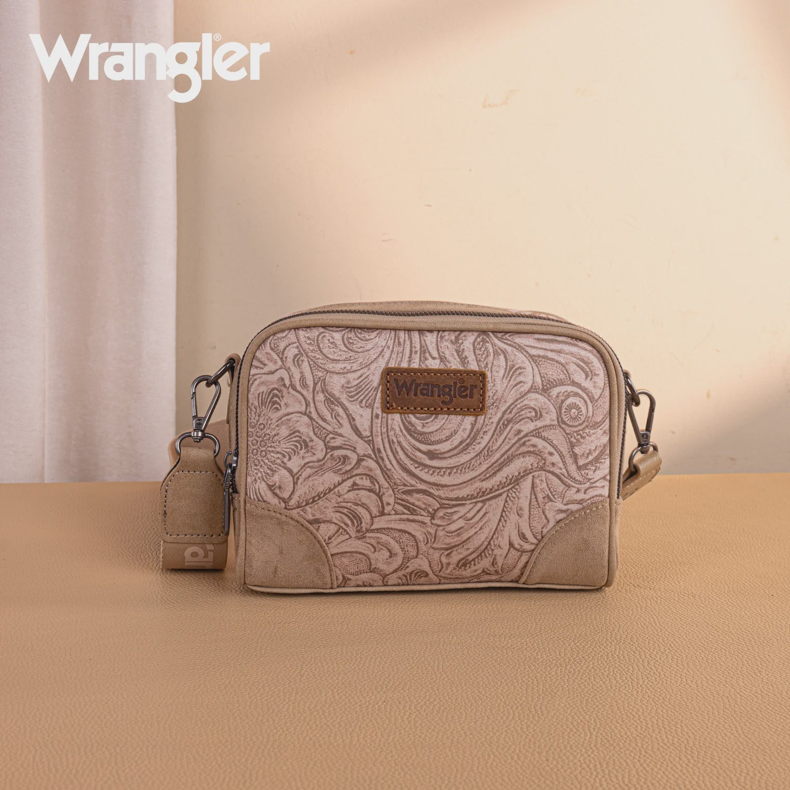 WG277-1833KH | WRANGLER VINTAGE FLORAL PRINT SMALL CROSSBODY PURSE - KHAKI