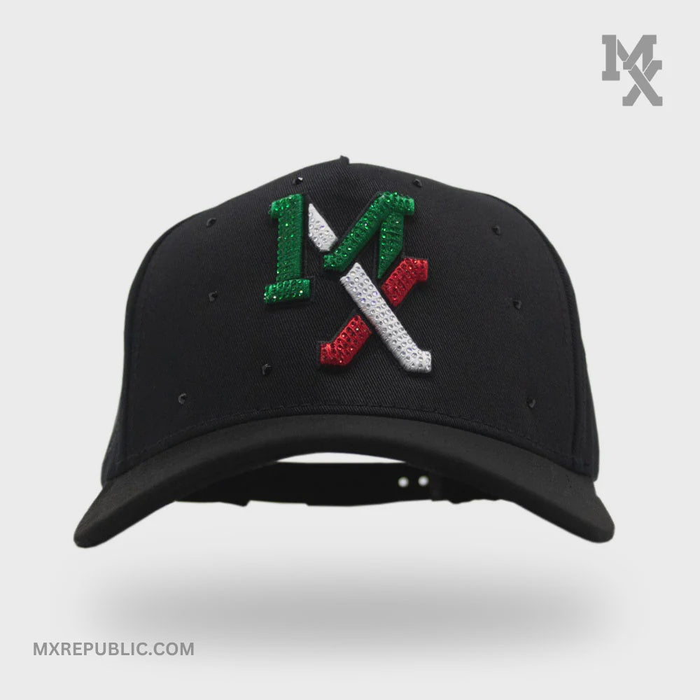 MX5004 | MX REPUBLIC BLACK MEXICAN EAGLE DIAMOND SNAPBACK CAP