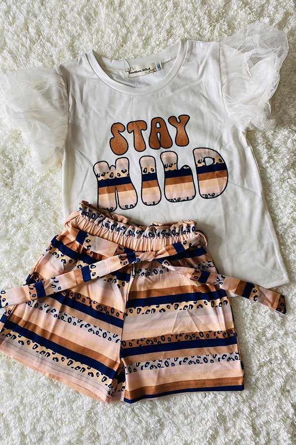 XCH0666-8H | GIRL'S STAY WILD TOP & CHEETAH PRINT SHORTS SET