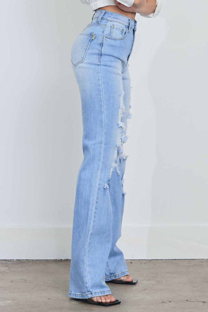 Women's High Rise Distressed Wide Leg Jeans