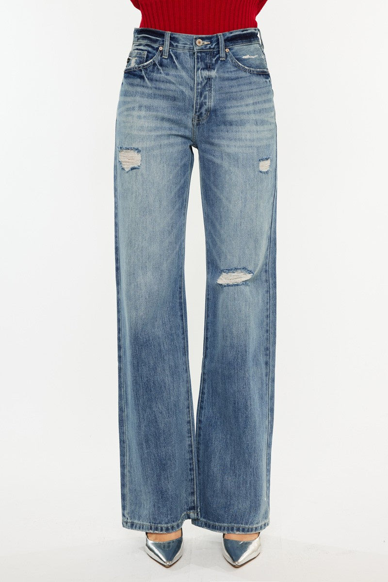 KC7373MV2 | KANCAN  WOMEN'S ULTRA HIGH RISE 90S BLUE STRAIGHT JEANS
