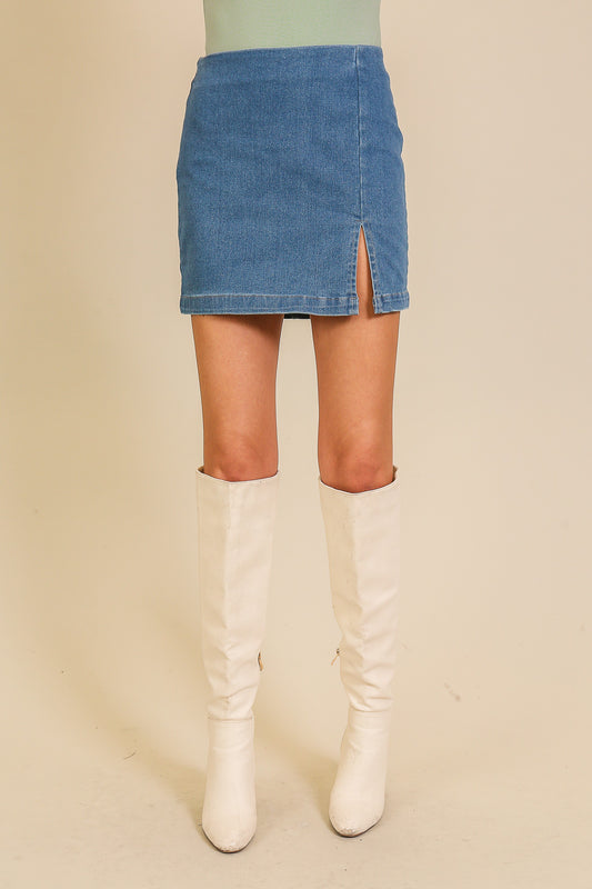 MS2609 | TIMING WOMENS BACK ZIPPER MINI DENIM SKIRT