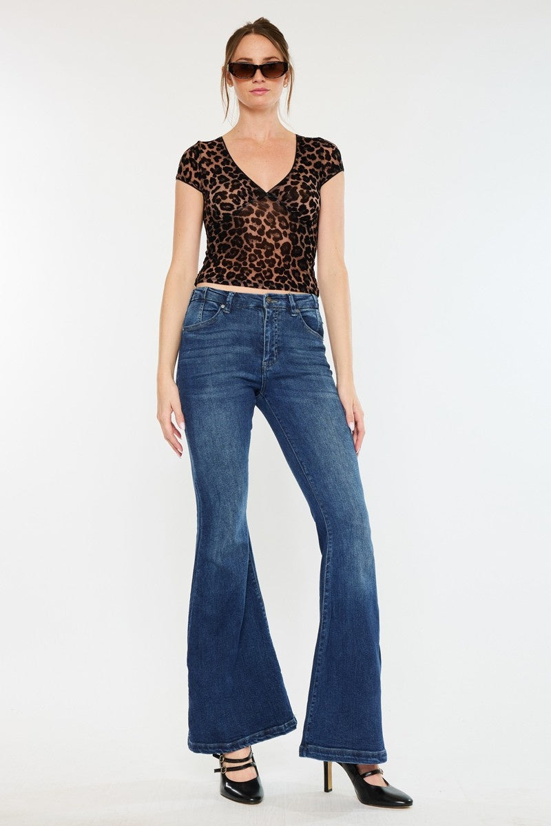 KC9306AD | KANCAN WOMENS HIGH RISE SUPER FLARE  DARK WASH JEAN