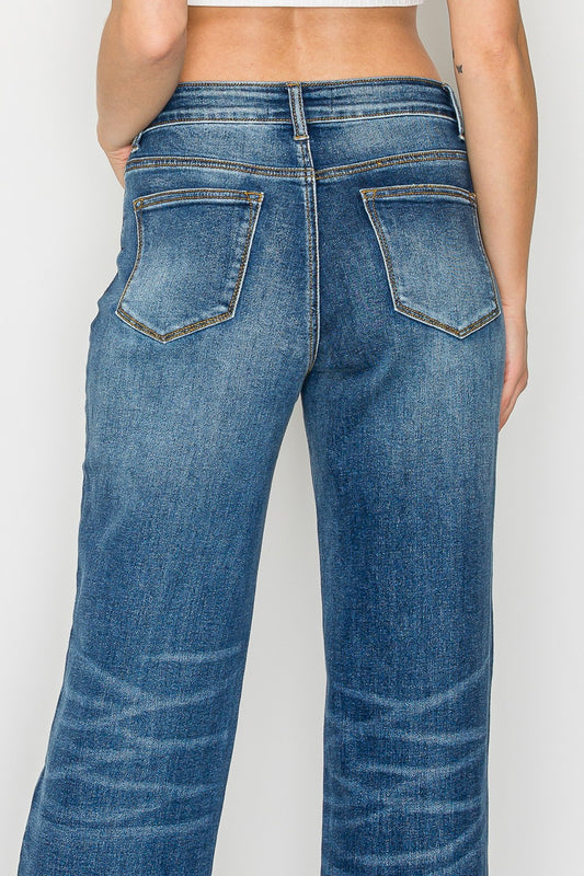 LVB-340 | WOMEN'S LENGTH 32" HIGH WAISTED STRETCH WIDE LEG JEAN- DARK BLUE